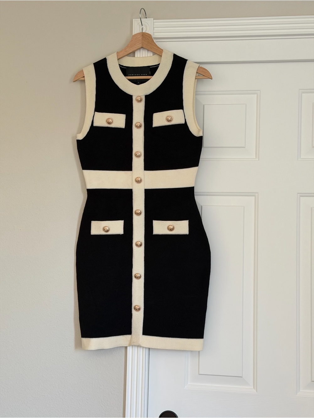 Endless Rose Black & Cream Button-Front Mini Dress